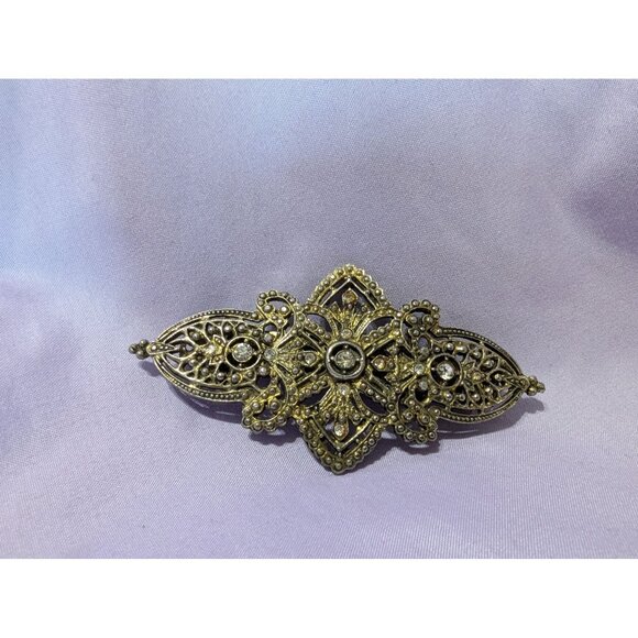 Vintage Filigree Hair Barrette Clip With Rhinestone Crystal Accents For Women - Picture 1 of 3